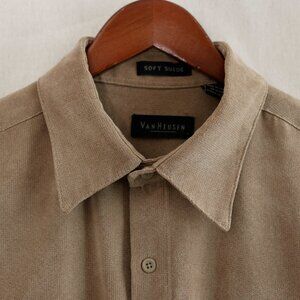 Mens Soft Suede Van Heusen Long Sleeve Beige Button Front Shirt Large 16-16 1/2